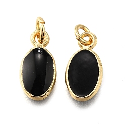 Черный Латунь эмаль прелести, с целью перехода в кольце, овальный шарм, стойки покрытие, без кадмия и без свинца, долговечный, золотые, чёрные, 12x6x2 мм, отверстие : 2.6 мм
