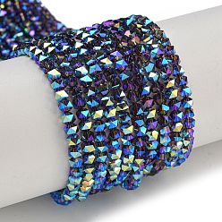 Прусский Синий Стеклянные бусины с гальваническим покрытием , гальваническое покрытие, граненые, звезда, берлинская лазурь, 3x4x4 мм, отверстие : 1 мм, около 98 шт / нитка, 12.60'' (32 см)