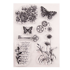 Flower Clear Silicone Stamps, for DIY Scrapbooking, Photo Album Decorative, Cards Making, Stamp Sheets, Butterfly Pattern, Flower Pattern, 15x10cm