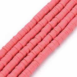 Salmon Handmade Polymer Clay Bead Strands, Heishi Beads, Disc/Flat Round, Salmon, 4x0.5~1mm, Hole: 1.5mm, about 320~447pcs/strand, 15.74~16.92 inch