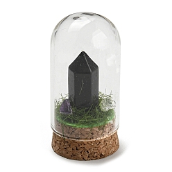 Obsidian Natural Obsidian Bullet Display Decoration with Glass Dome Cloche Cover, Cork Base Bell Jar Ornaments for Home Decoration, 30x59.5~62mm