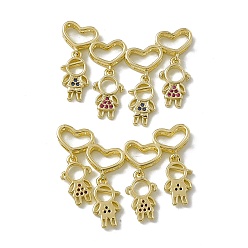 Real 18K Gold Plated Rack Plating Brass Micro Pave Cubic Zirconia Slide Charms, Brass Jewelry for Women, Cadmium Free & Lead Free, Long-Lasting Plated, Boy & Girl, Real 18K Gold Plated, 25.5x33x3mm, Hole: 1x3.5mm