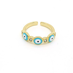 Sky Blue Three-Eyed Ring Retro Devil Eye Ring with Colorful Metal Turkish Evil Eye Open Mouth Design