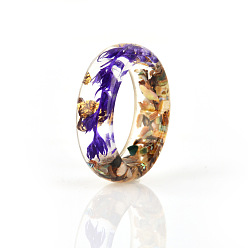 Purple Transparent Resin Finger Ring, Pressed Flower Jewelry for Women, Purple, US Size 6 1/2(16.9mm)