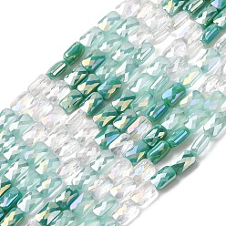 Светлый Морско-зеленый Стеклянные бусины с гальваническим покрытием , прямоугольные, граненые, градиент цвета, светло-зеленый, 7x4x3.5 мм, отверстие : 1 мм, около 60~63 шт / нитка, 16.14''~16.92'' (41~43 см)