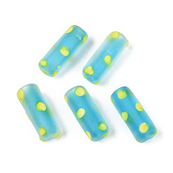 Голубой Матовое ручной работы Lampwork бисер, столбец в горошек, голубой, 19~20x7.5~8.5 мм, отверстие : 0.7~1.8 мм