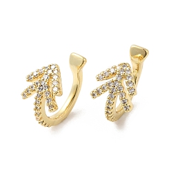 Real 18K Gold Plated Clear Cubic Zirconia Arrow Cuff Earrings, Rack Plating Brass Jewelry, Long-Lasting Plated, Cadmium Free & Lead Free, Real 18K Gold Plated, 14.5x12x8.5mm