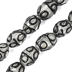 Черный Ручной Щепка фольга стеклянные бусины, с эмалью, баррель, чёрные, 15.5~17.5x10.5~12.5 мм, отверстие : 1.2 мм