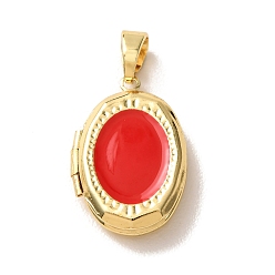 Красный Латунь эмаль Locket подвески, овальные амулеты, красные, 16x23.5x4.5 мм, отверстие : 5.5~6x4 мм, Внутренние размеры: 14x10 mm