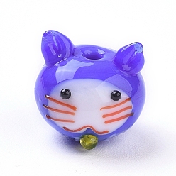 Розовато-лиловый Бусы лэмпворк котенок ручной работы, кот глава, розовато-лиловый, 13~14x14~19x13.4 мм, отверстие : 1.8 мм