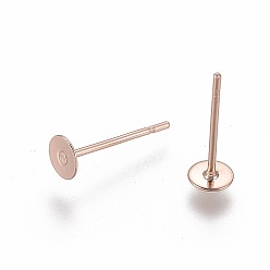 Rose Gold 304 Stainless Steel Stud Earring Findings, Flat Round, Rose Gold, 4x0.3mm, Pin: 0.7mm