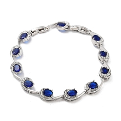 Capri Blue Platinum Alloy Teardrop Link Chain Bracelets, with Rhinestone, Capri Blue, 8-1/4 inch(21cm), Link: 8.5mm