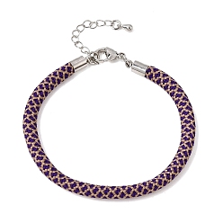 Indigo Braided Round Polyester Cord Bracelet Makings, with Brass Findings and 202 Stainless Steel Lobster Claw Clasps, Stainless Steel Color, Indigo, 7.28 inch(18.5cm)