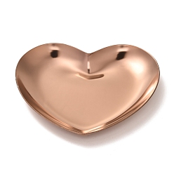 Rose Gold Heart 430 Stainless Steel Jewelry Display Plate, Cosmetics Organizer Storage Tray, Rose Gold, 85x91.5x10mm