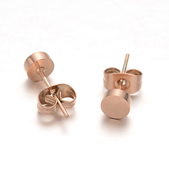 Rose Gold Ion Plating(IP) Flat Round 304 Stainless Steel Stud Earrings, Rose Gold, 5x2mm, Pin: 0.8mm