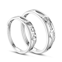 Platinum SHEGRACE Adjustable Rhodium Plated 925 Sterling Silver Engraved Couple Rings, Size 8 and Size 9, Platinum, 18mm and 19mm