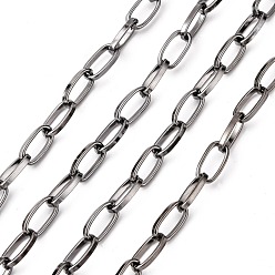 Gunmetal Iron Paperclip Chains, Flat Oval, Drawn Elongated Cable Chains, Unwelded, with Spool, Gunmetal, 10x5x1.5mm, about 164.04 Feet(50m)/roll