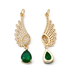 Зеленый Стойка металлическая латунная микропрофилированная кубическая циркония подвески, с целью перехода в кольце, без кадмия, без никеля и без свинца, реальный 18 k позолоченный, крыло со слезой, зелёные, 37x10x4 мм, Перейти кольцо: 5x0.8 мм, внутренний диаметр: 3.4 мм