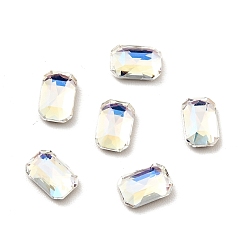 Moonlight K9 Glass Rhinestone Cabochons, Flat Back & Back Plated, Faceted, Octagon Rectangle, Moonlight, 6x4x2mm