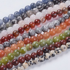 Mixed Stone Natural Mixed Gemstone Beads Strands, Round, 6mm, Hole: 1mm, about 65pcs/strand, 15.5 inch