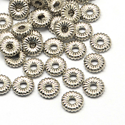 Platinum Flat Round CCB Plastic Bead Spacers, Platinum, 9~10x2~3mm, Hole: 3mm, about 2880pcs/500g