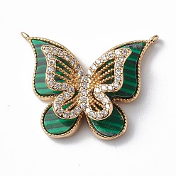 Malachite Synthetic Malachite Pendants, Long-Lasting Plated Brass Micro Pave Clear Cubic Zirconia Butterfly Charms, Real 18K Gold Plated, 19x25.5x6mm, Hole: 1mm
