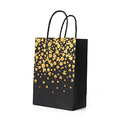 Clover Stamping Style Kraft Paper Bags, with Handle, Gift Bags, Shopping Bags, Rectangle, Clover Pattern, 15x8x21cm