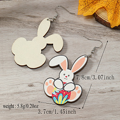 Разноцветный Милые деревянные серьги-подвески в виде пасхального кролика, красочный, 78x37 мм
