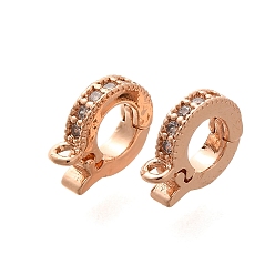 Розовое Золото Реечное покрытие латунь микро паве прозрачный кубический цирконий складные застежки, долговечный, без свинца и без кадмия, розовое золото , 9x7x2.5 мм, отверстие : 1.1 мм