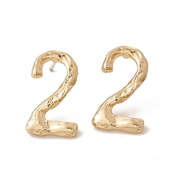 Number Brass Number Stud Earrings with 925 Sterling Silver Pins for Women, Num.2, 19x11mm, Pin: 0.7mm