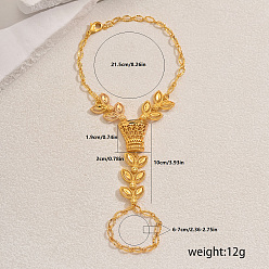 Золотой Элегантные латунные браслеты с листьями на пальцы, браслеты-цепочки для женщин, золотые, 4 дюйм (10 см), внутренний диаметр: 8-1/2 дюйм (21.5 см)