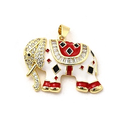 Красный Латунные микро проложить кубического циркония подвески, слон, с эмалью, без свинца и без кадмия, долговечный, стойки покрытие, реальный 18 k позолоченный, красные, 21x28x6 мм, отверстие : 3.5x4 мм