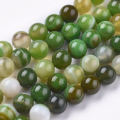 Green Natural Striped Agate/Banded Agate Beads Strands, Dyed & Heated, Round, Green, 8mm, Hole: 1.4mm, about 50pcs/strand, 15.75 inch(40cm)