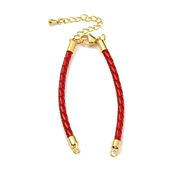 FireBrick Leather Braided Cord Link Bracelets, Fit for Connector Charms, with Long-Lasting Plated Rack Plating Colden Tone Brass Lobster Claw Clasp & Chain Extender, FireBrick, 6x1/8 inch(15.2cm), Hole: 2mm