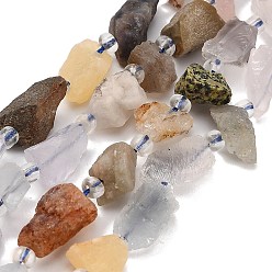 Mixed Stone Natural Mixed Stone Beads Strands, Raw Rough, Nuggets, with Seed Beads, 8~19x7~10x6~8mm, Hole: 1mm, about 28~30pcs/strand, 15.16''(38.5cm)~15.94''(40.5cm)