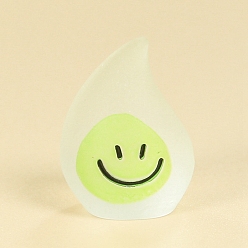 Light Green Luminous Resin Small Flame with Smiling Face Display Decoration, Glow in the Dark, Micro Landscape Car Desktop Ornaments, Light Green, 25x18x16mm