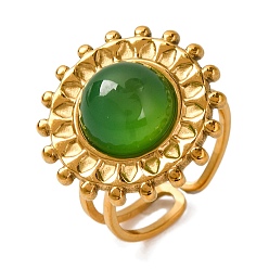 Зеленый агат Круглые перстни из натурального зеленого оникса и агата, солнечно-золотистый тон 304 манжеты из нержавеющей стали для женщин и мужчин, 20 мм, внутренний диаметр: регулируемый