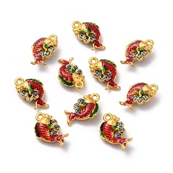 Red Alloy Enamel Pendants, Matte Gold Color, Fish, Red, 16x9.5x4.8mm, Hole: 1.4mm