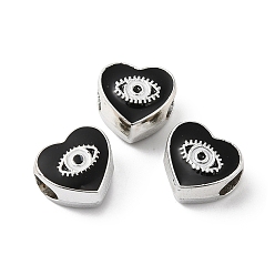 Black CCB Plastic European Beads, Large Hole Beads, Heart with Evil Eyes, Black, 11x11.5x8mm, Hole: 5mm