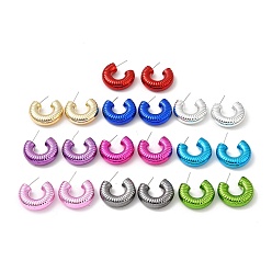 Mixed Color Ring Acrylic Stud Earrings, Half Hoop Earrings with 316 Surgical Stainless Steel Pins, Mixed Color, 28.5x8.5mm