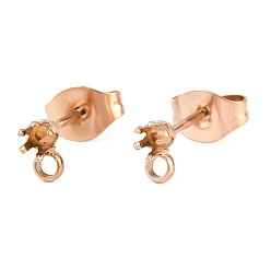 Розовое Золото 304 плоские круглые серьги-гвоздики из нержавеющей стали, с петлевой и зубчатой застежкой-серьгой, розовое золото , 14x3x5 мм, отверстие : 1.4 мм, внутренний диаметр: 2 мм, штифты : 0.7x10.5 мм