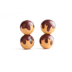 Sandy Brown Printed Wood Beads, Round with Chocolate Pattern, Sandy Brown, 16mm
