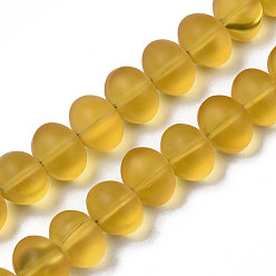 Goldenrod Transparent Frosted Glass Beads Strands, Oval, Goldenrod, 11x14x12.5mm, Hole: 1mm, about 55pcs/strand, 23.23''(59cm)