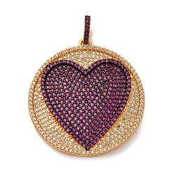 Камелия Латунные микро проложить кубического циркония подвески, плоский круглый с сердечками, стойки покрытие, прочное покрытие, без кадмия и без свинца, реальный 18 k позолоченный, камелия, 36.5x34.5x3 мм, отверстие : 3x5.5 мм