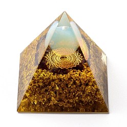 Opalite Orgonite Pyramid, Resin Pointed Home Display Decorations, with Opalite and Brass Findings Inside, 50x50x50mm