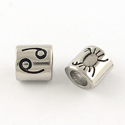 Cancer Smooth Surface 304 Stainless Steel European Bead, Large Hole Beads, Oval Constellation/Zodiac Sign Style, Cancer, 9x8.5x6.5mm, Hole: 4.5mm