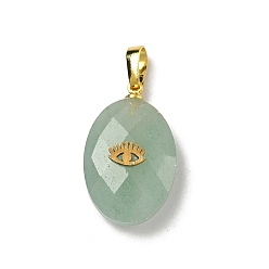 Зеленый Авантюрин Естественный зеленый авантюрин подвески, овальные граненые подвески золотистого оттенка 304 с петлями из нержавеющей стали и латунными застежками-кнопками, 22~22.5x13~13.5x7~7.3 мм, отверстие : 6x3 мм