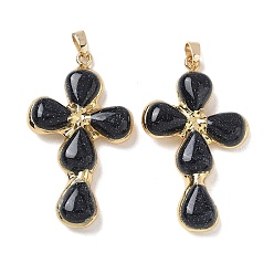 Blue Goldstone Synthetic Blue Goldstone Pendants, Cross Charms, with Golden Tone Brass Findings, 38~41x22.5~23.5x5.5~6mm, Hole: 5.5x3.5mm