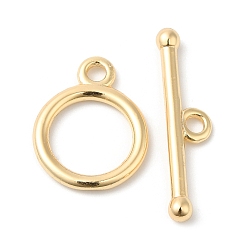 Real 18K Gold Plated Brass Toggle Clasps, Round Ring, Real 18K Gold Plated, Ring: 18x14x2mm, Hole: 2.5mm, Bar: 6.5x26x3mm, Hole: 2.5mm