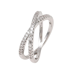 Платина Латунные микро проложить пальцев кольца кубического циркония, крест крест кольца, платина, 6.5 мм, внутренний диаметр: 17.8 мм